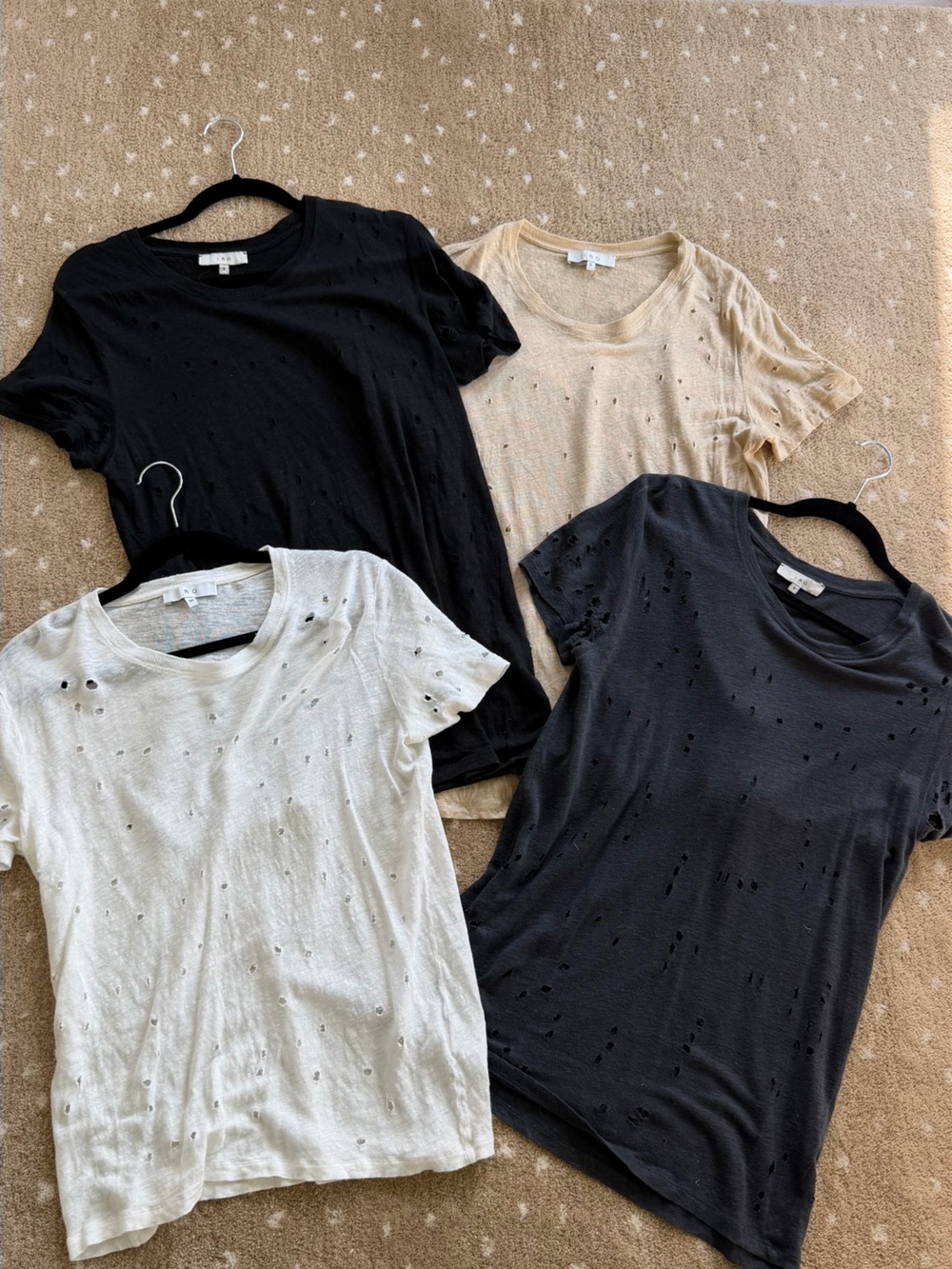 IRO Distressed Tee Bundle- Black, Cream, White, Charcoal S/M